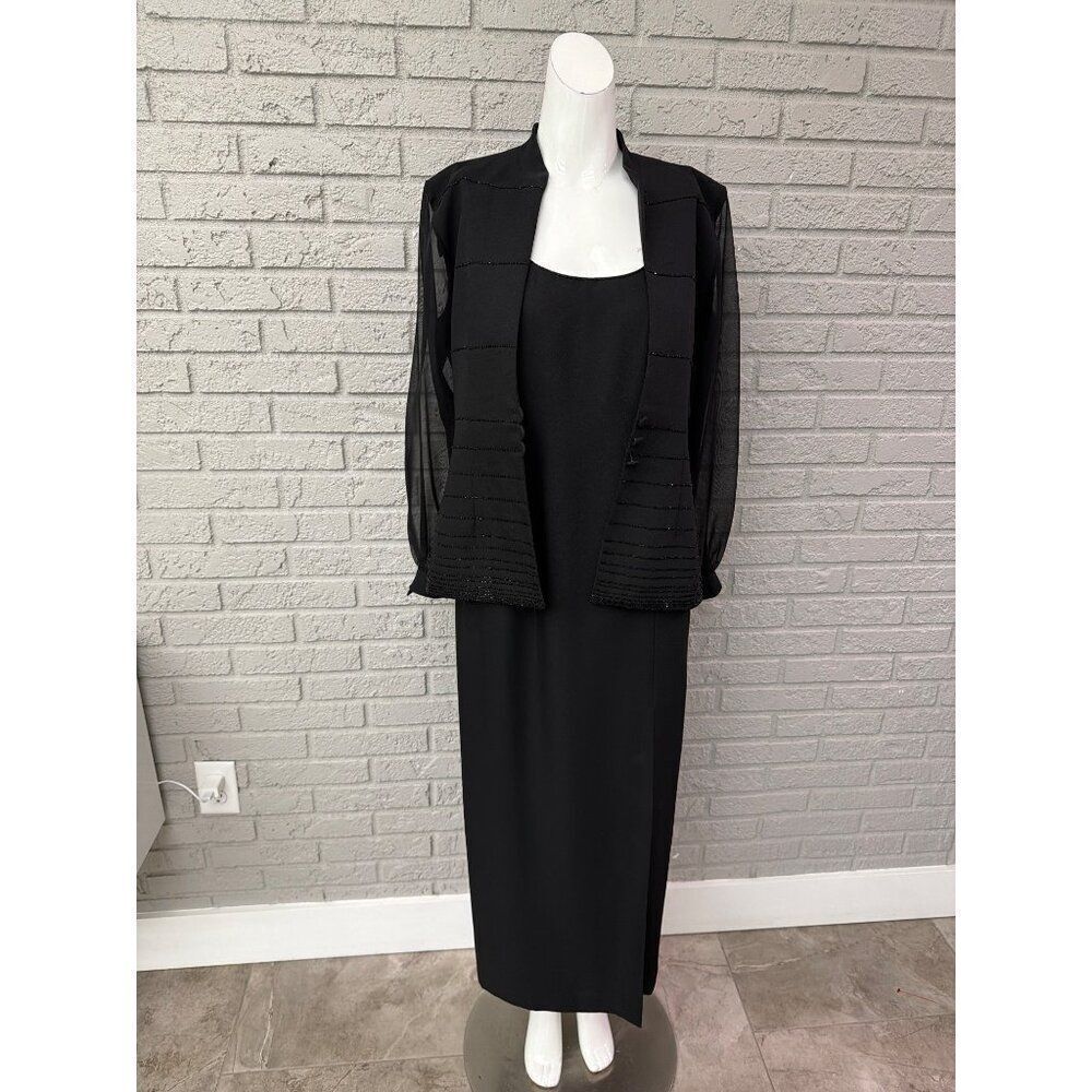 J.R. Nite Women’s 2 Piece Black Beaded Formal Dress & Jacket Set Size 8P